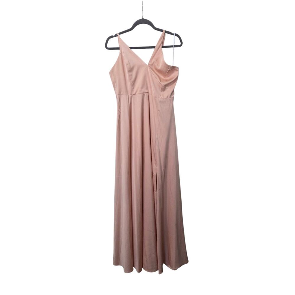 Lulus Peach Formal Asymmetrical Neckline Flowy Slit Maxi Gown Dress NWT Large